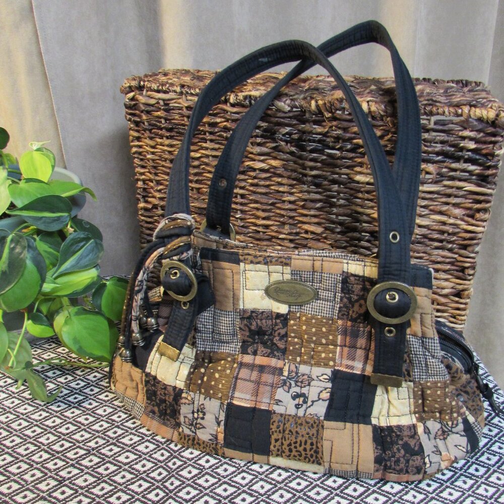 Donna Sharp Quilted Patchwork Purse - Browns - Ex… - image 1